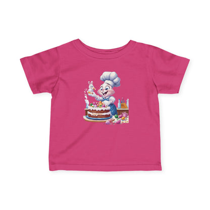 Hoppy Baker Easter Bunny Baby T-Shirt - Cute Infant Tee with Chef Bunny and Cake, Fun Spring Outfit for Babies, Easter Toddler Tee