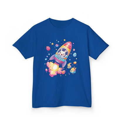 Easter Astronaut Bunny Kids T-Shirt - Cute Space Rocket Bunny with Colorful Eggs, Fun Spring Tee for Boys and Girls, Holiday Gift Idea