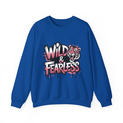 Women's Sweatshirt Wild & Fearless, Tiger Graffiti Graphic Pullover, Bold Urban Streetwear Top