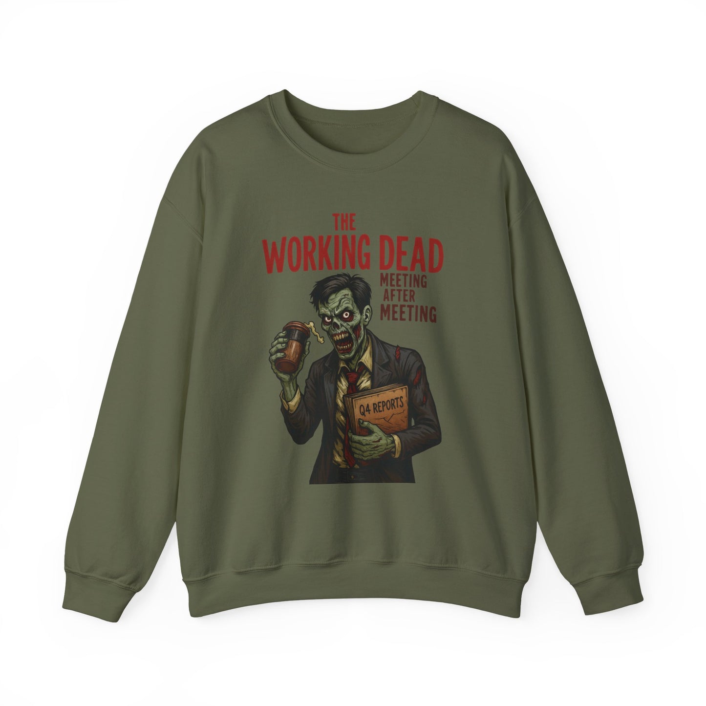 The Working Dead Men's Funny Zombie Sweatshirt, Office Humor Crewneck, Halloween Work Top
