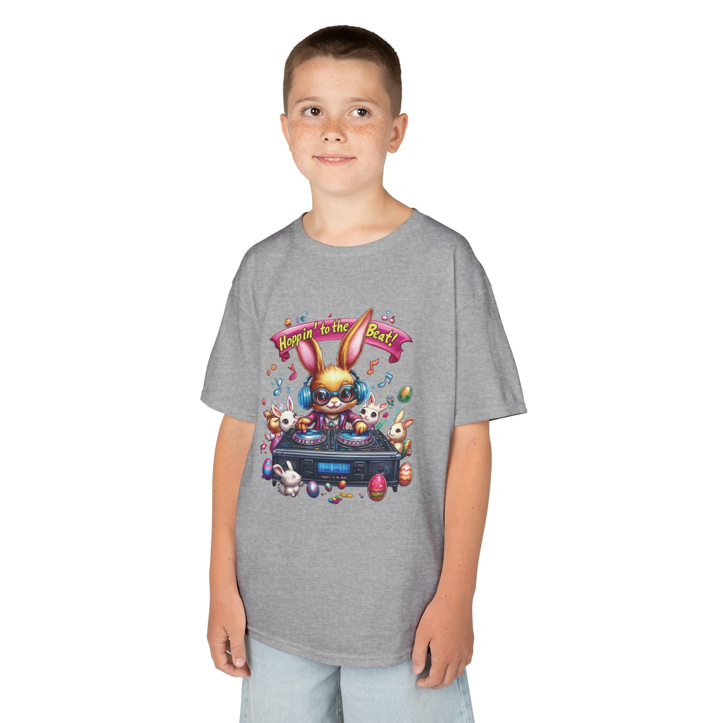 Kids Easter DJ Bunny T-Shirt Fun - Music Themed Spring Tee, Hoppin to the Beat Design, Colorful Holiday Shirt for Boys and Girls
