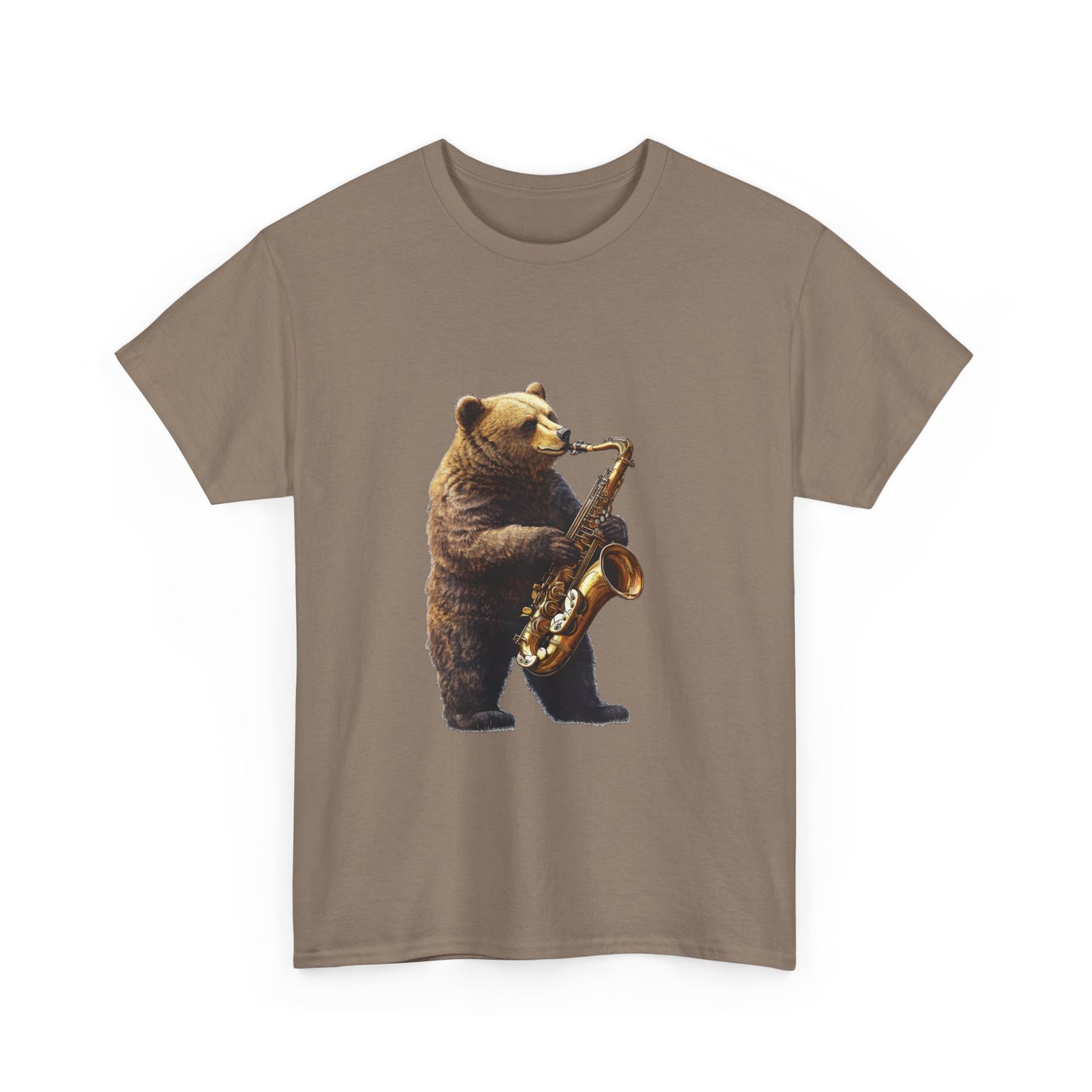 Saxophone Bear Unisex Heavy Cotton Tee, Music Lover Shirt, Gift for Musicians, Cute Animal Tee, Fun Jazz T-Shirt