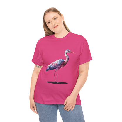 Geometric Heron T-Shirt, Colorful Polygon Bird Graphic, Nature Lover Unisex Heavy Cotton Tee, Geometric Crane Tee, Bird Lovers Gift
