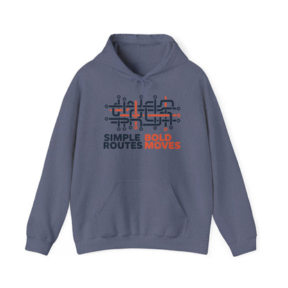 Men's Heavy Blend™ Hooded Sweatshirt, Simple Routes Bold Moves Hoodie, Unisex Metro Map Graphic, Urban Streetwear