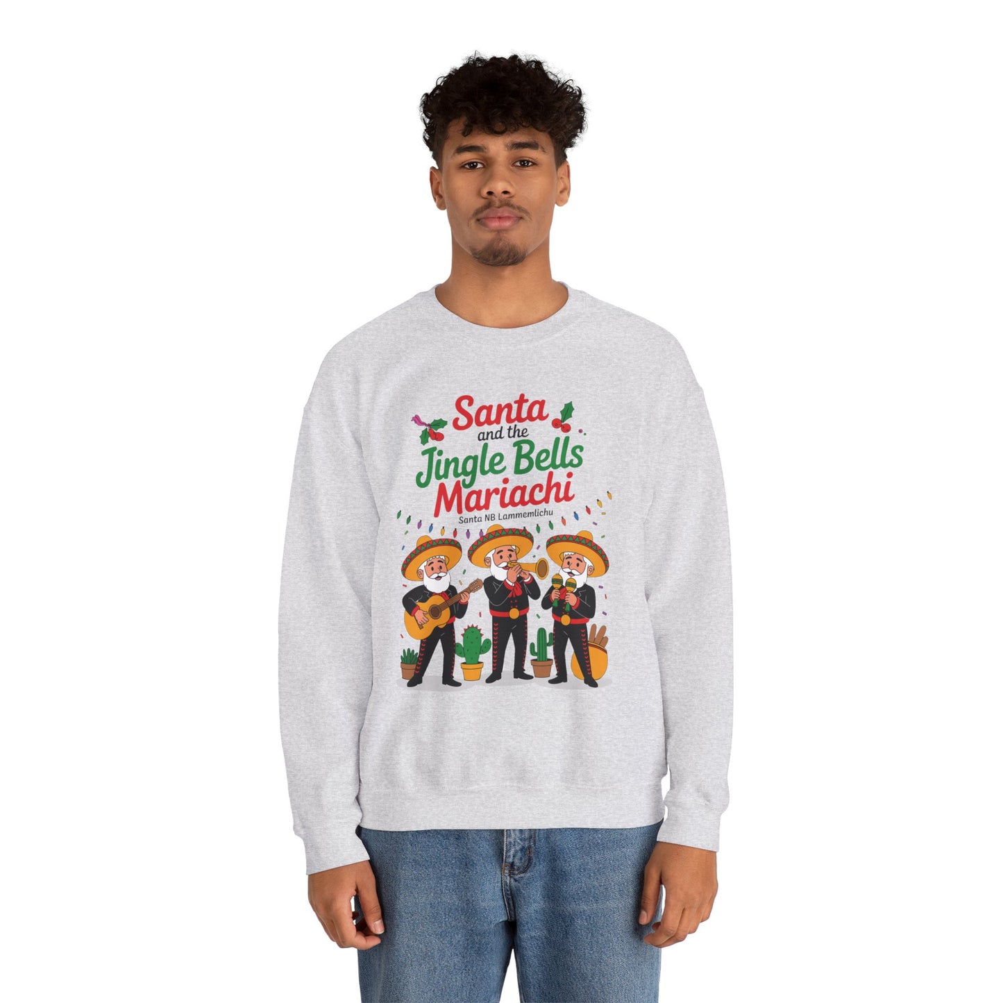 Santa and the Jingle Bells Mariachi Sweatshirt, Funny Mexican Christmas Jumper, Latin Holiday Fiesta Pullover