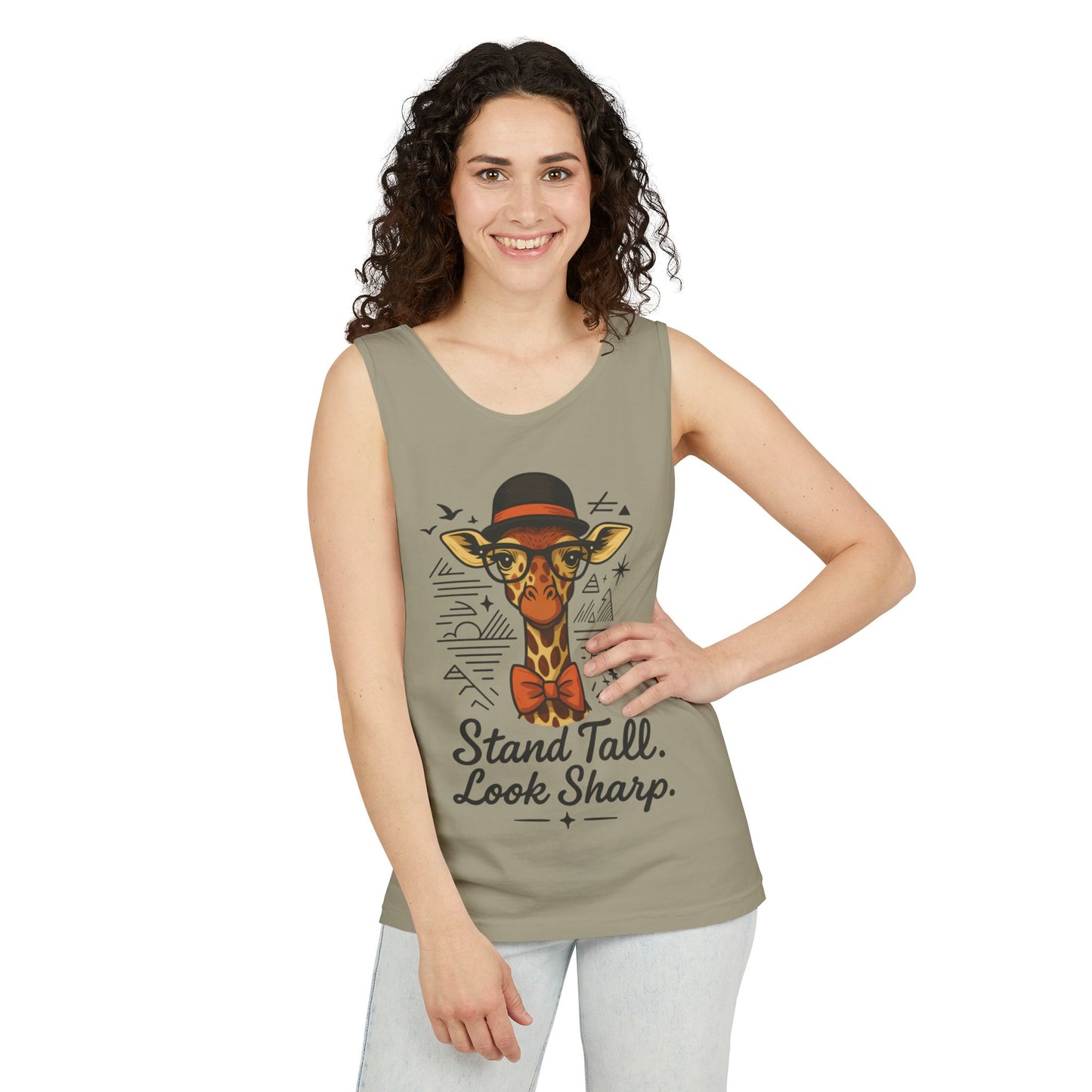 Giraffe Inspirational Tank Top, Stand Tall Look Sharp Shirt, Unisex Summer Apparel, Cute Animal Gift, Zoo Lover's Fashion