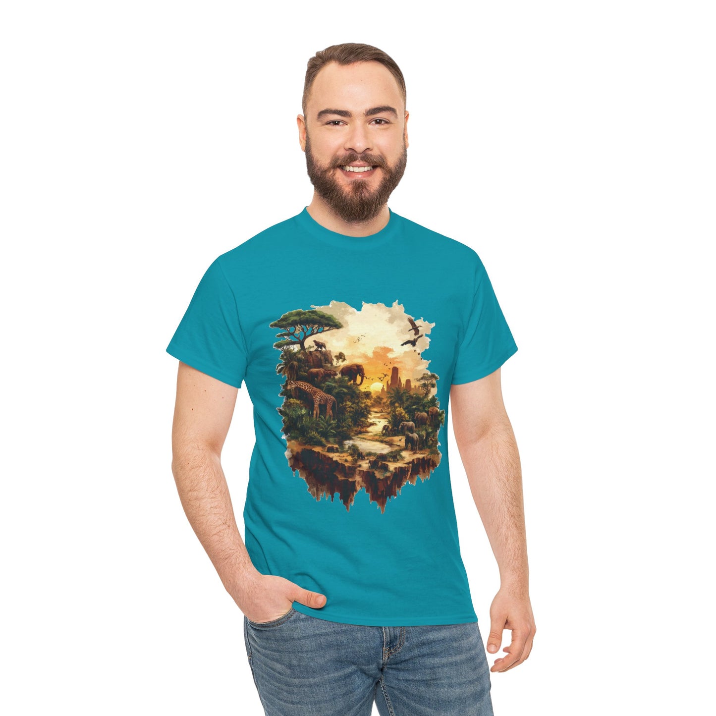 Safari Sunset Animal Print T-Shirt, Jungle Wildlife Graphic Tee , African Nature Unisex Heavy Cotton Shirt, Gift for Nature Lovers