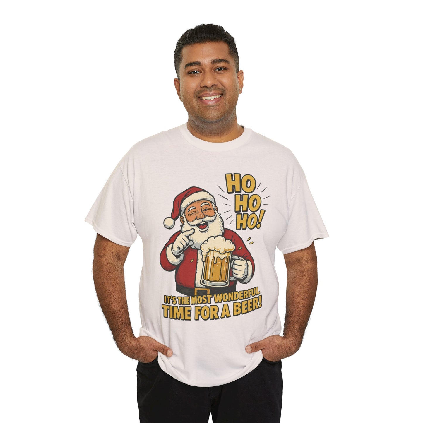 Funny Santa Beer Christmas T-Shirt, Men's Holiday Party Tee