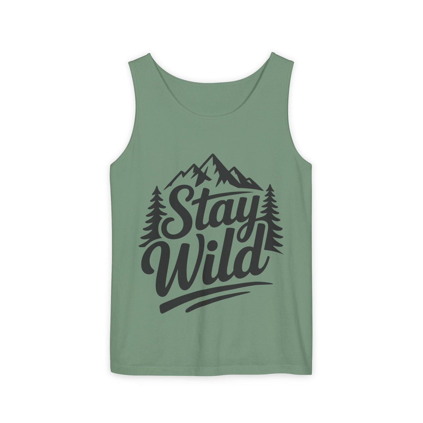 Stay Wild Garment-Dyed Mens Tank Top, Boho Summer Top, Adventure Shirt, Nature Lover Apparel, Gift for Hikers, Outdoor Clothing