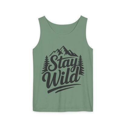 Stay Wild Garment-Dyed Mens Tank Top, Boho Summer Top, Adventure Shirt, Nature Lover Apparel, Gift for Hikers, Outdoor Clothing