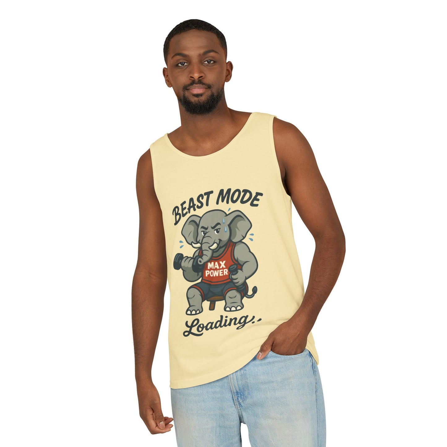 Beast Mode Elephant Gym Tank Top, Funny Workout Muscle Tank, Max Power Fitness Tank, Beast Mode Loading Mens Gym Top, Fitness Apparel
