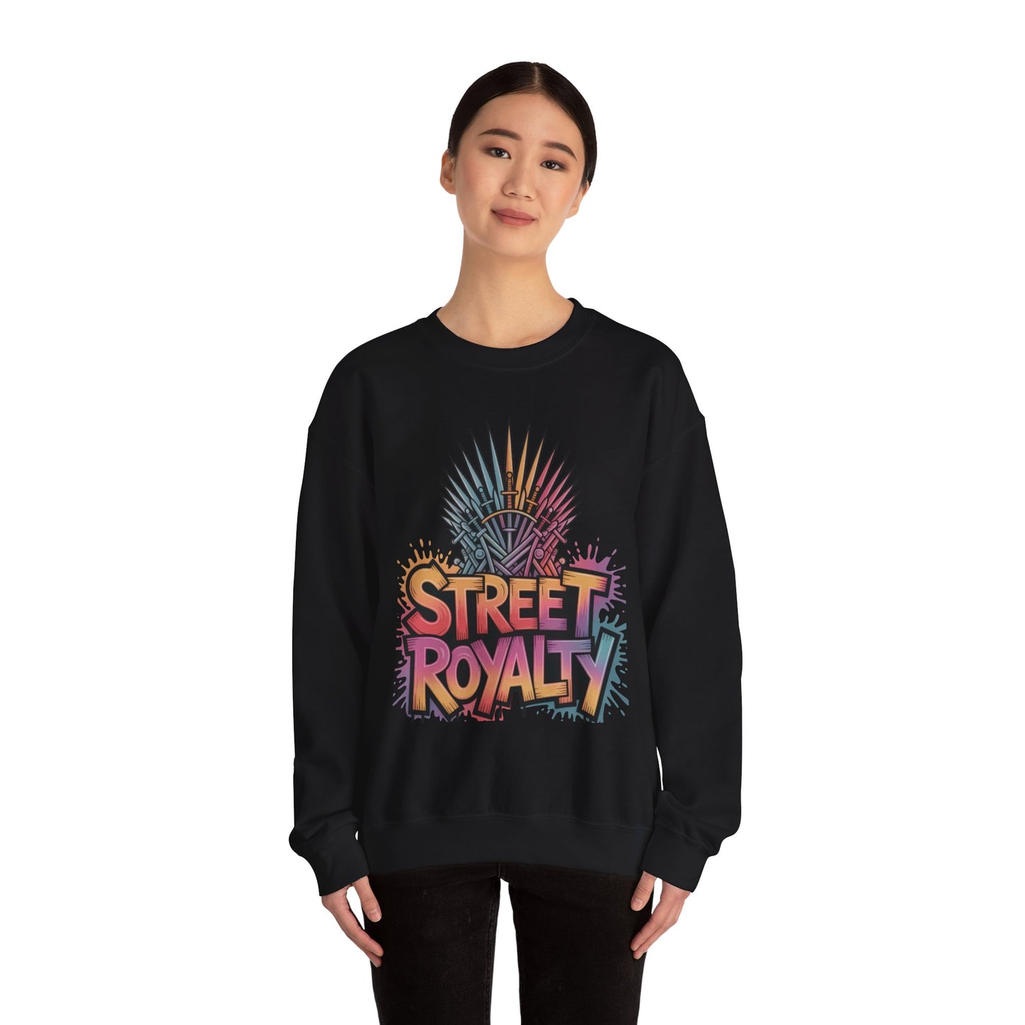 Street Royalty Women's Crewneck Sweatshirt, Graffiti Crown Graphic Pullover, Urban Streetwear Top
