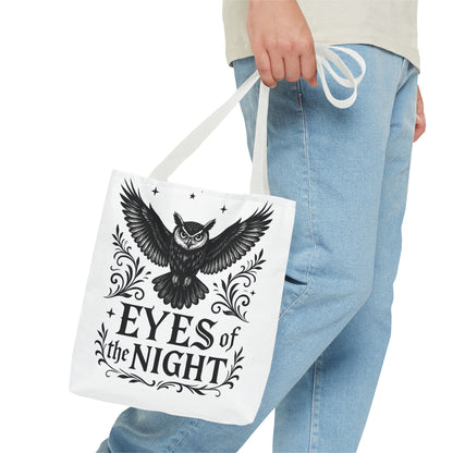 Eyes of the Night Owl Tote Bag, Artsy Shopping Bag, Eco-Friendly Carryall, Unique Gift for Animal Lovers, Halloween Decor, Beach Tote