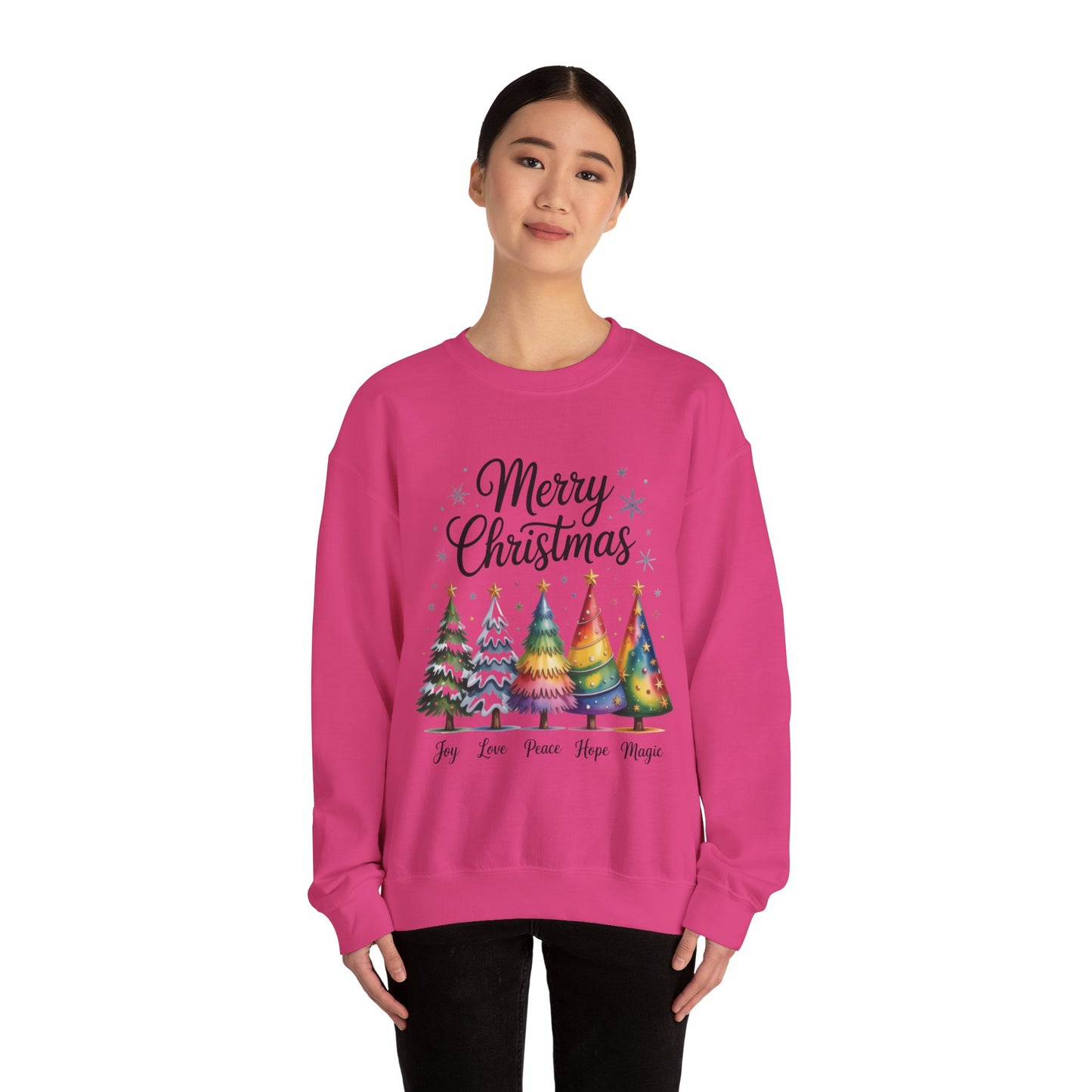 Merry Christmas Women's Sweatshirt, Joy Love Peace Hope Magic Pullover, Women's Heavy Blend™ Crewneck Sweatshirt