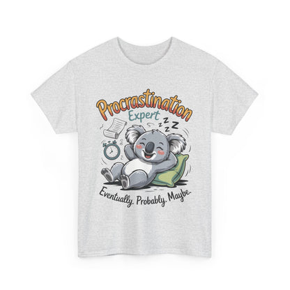 Procrastination Expert Cotton Tee, Funny T-Shirt, Cute Koala Design, Gift for Students, Relaxed Fit Shirt, Gift for Animal Lovers