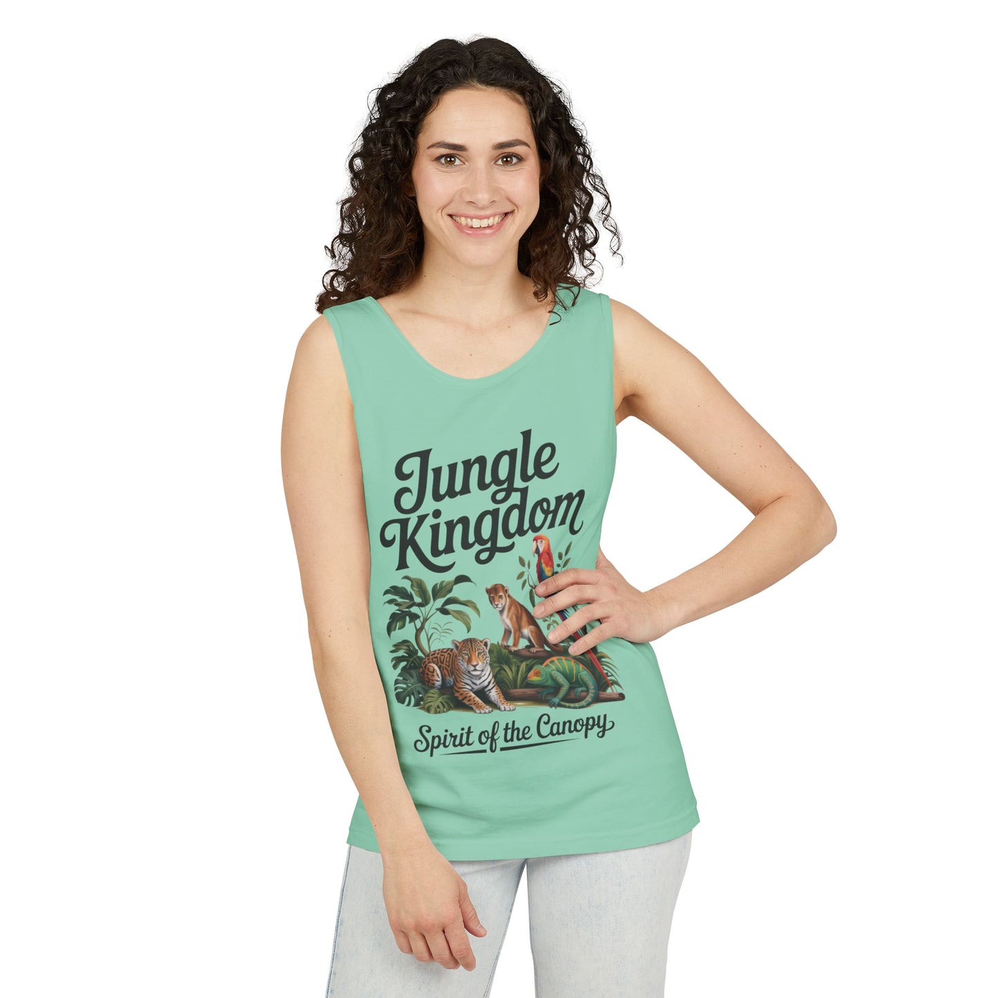 Jungle Kingdom Tank Top, Womens Garment-Dyed Sleeveless Shirt, Spirit of the Canopy Tee, Summer Outfit, Eco-Friendly Casual Wear