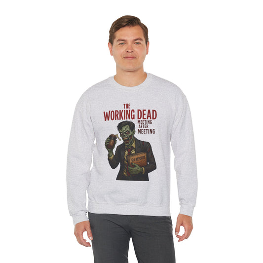 The Working Dead Men's Funny Zombie Sweatshirt, Office Humor Crewneck, Halloween Work Top