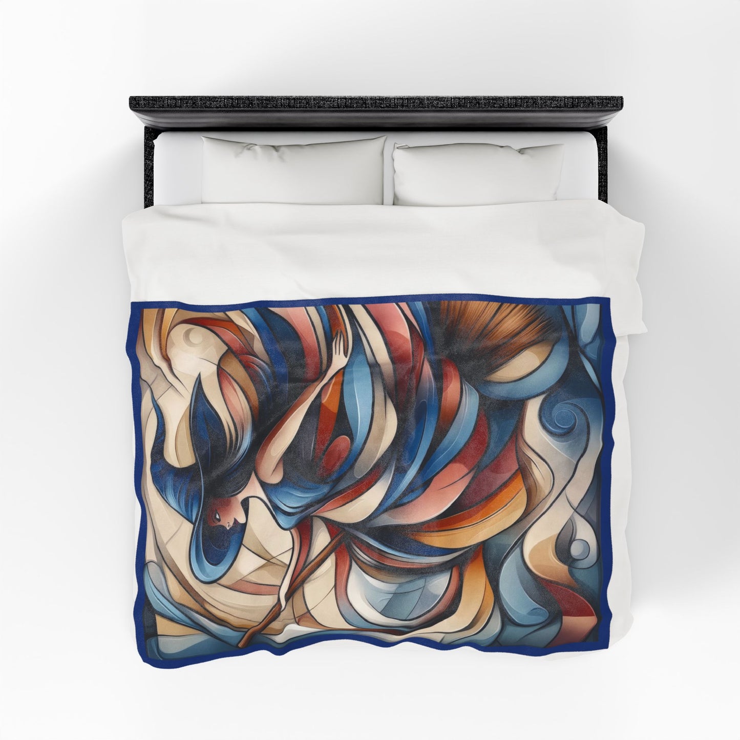 Abstract Witch Flying on Broom Velveteen Plush Blanket, Modern Art Deco Witch Blanket, Halloween Home Decor, Cozy Boho Gothic Throw Gift