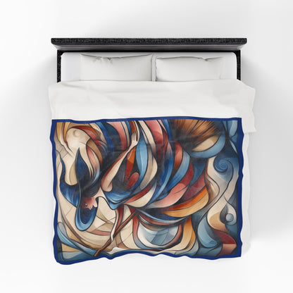 Abstract Witch Flying on Broom Velveteen Plush Blanket, Modern Art Deco Witch Blanket, Halloween Home Decor, Cozy Boho Gothic Throw Gift