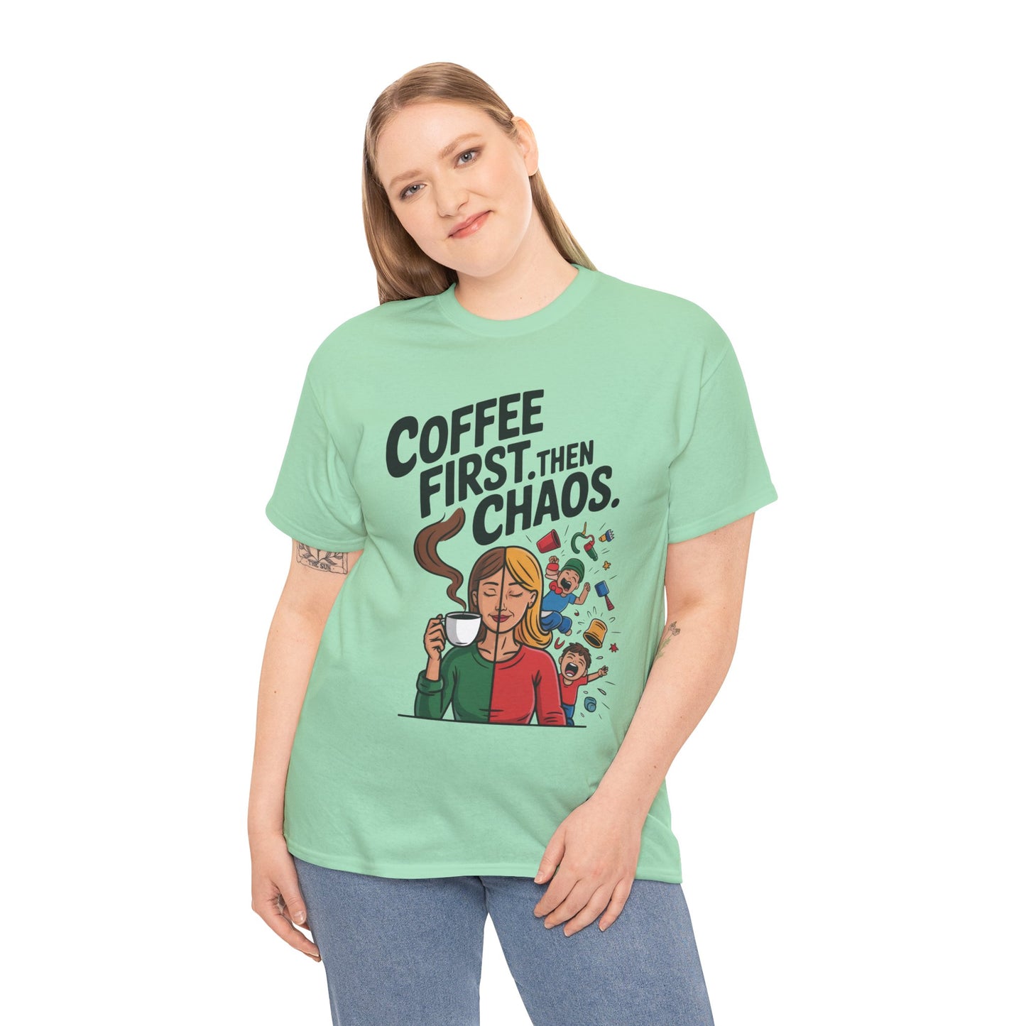 Coffee First Then Chaos Funny Mom Life Tee, Mother's Day Gift, Mom Humor Tee, mom graphic tee, caffeine lover tee