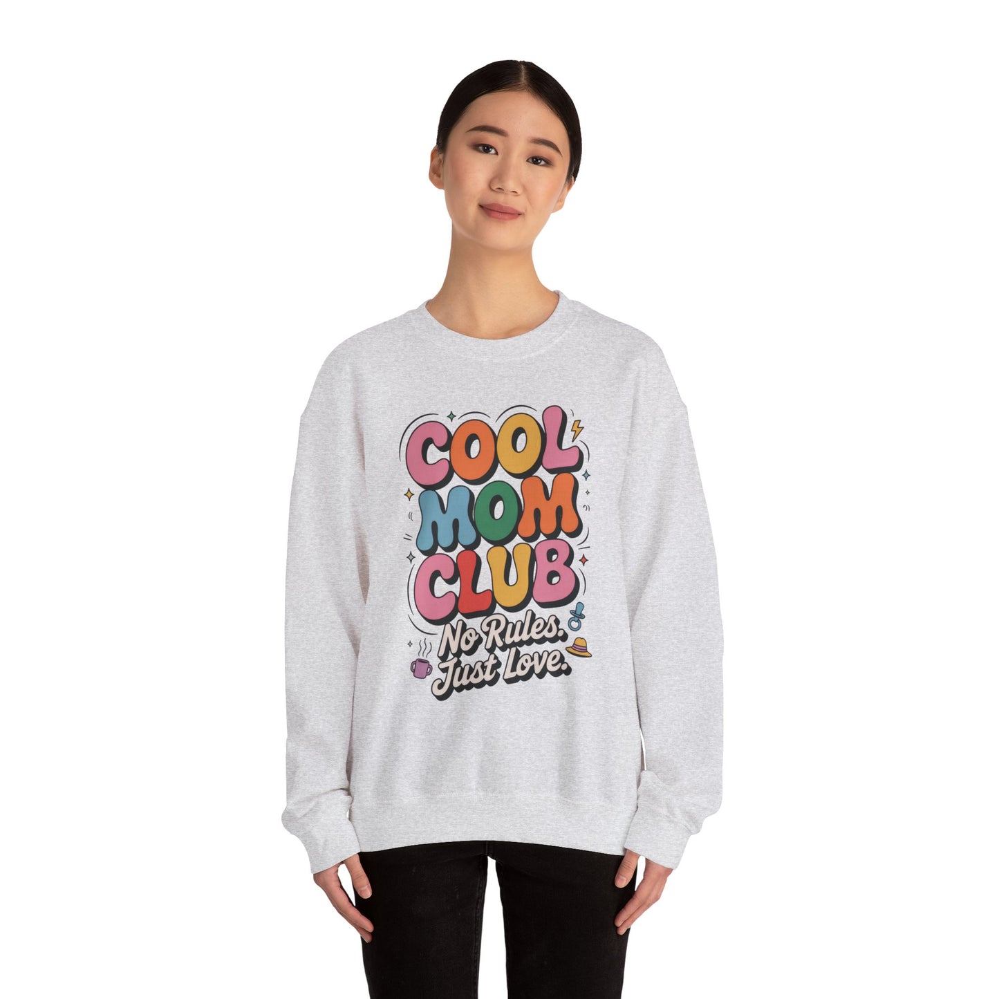Cool Mom Club Sweatshirt, Gift for Moms, Mother's Day, No Rules Just Love, Retro Colorful Unisex Heavy Blend Crewneck