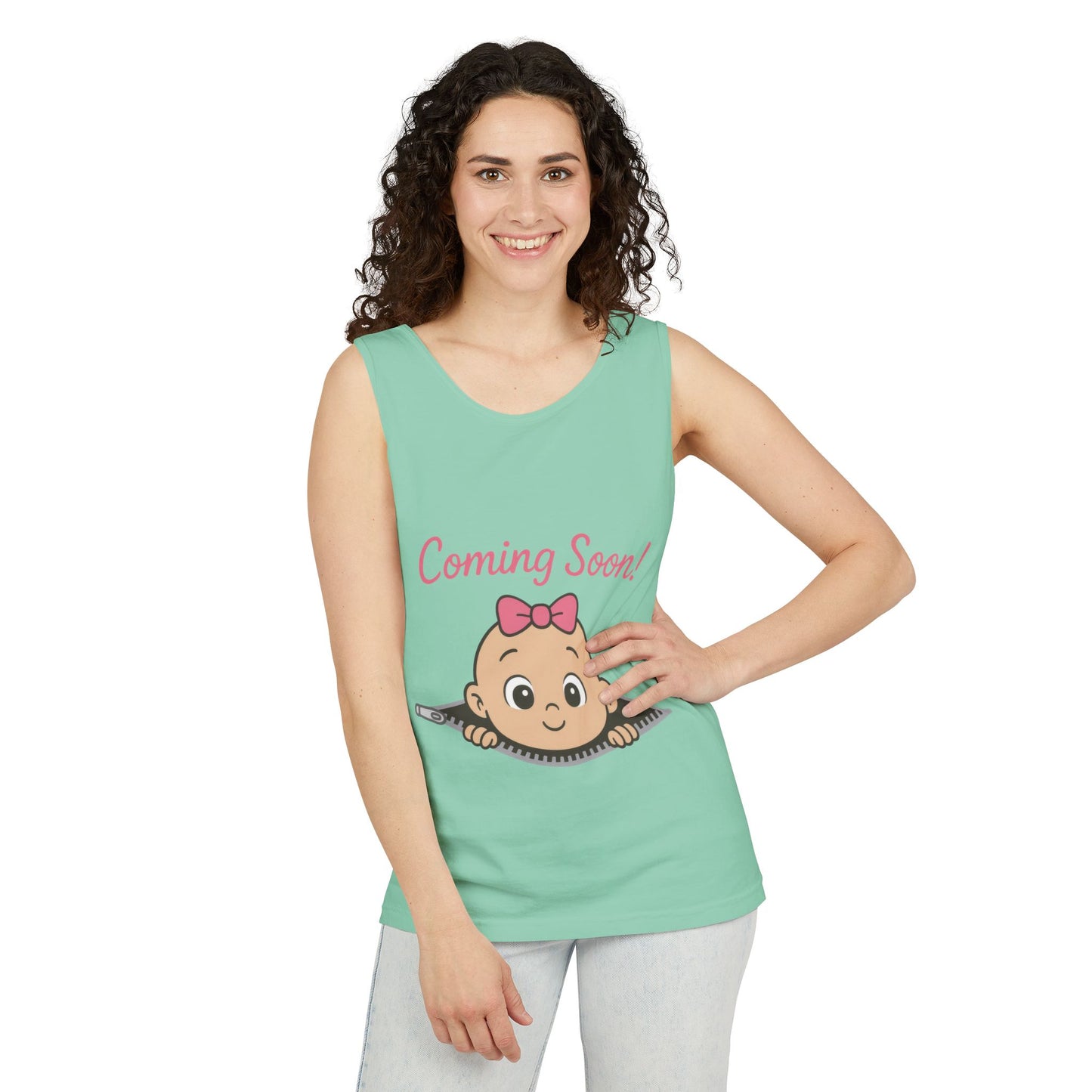 Coming Soon Maternity Tank Top, Cute Baby Girl Pregnancy Announcement Shirt, Expecting Mom Gift, Gender Reveal Tee, Baby Shower Gift