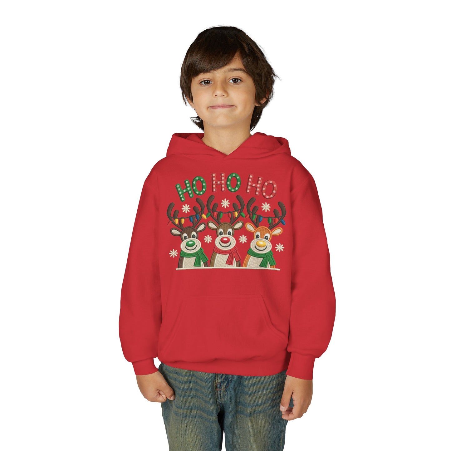 Ho Ho Ho Reindeer Hoodie for Girls, Cute Christmas Holiday Kids Pullover, Youth Hooded Sweatshirt