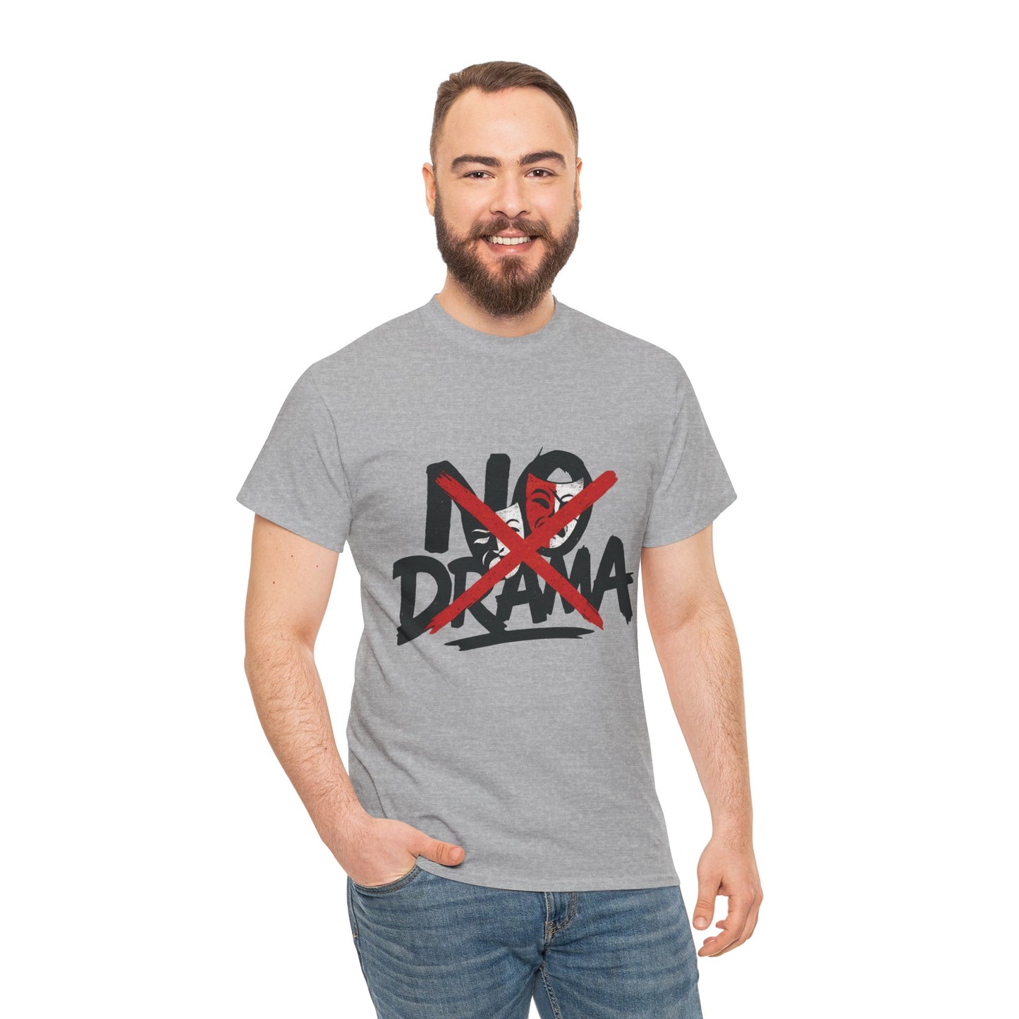 No Drama Unisex Heavy Cotton Tee, Casual Shirt, Gift for Friends, Relaxed Fit, Comfort Wear, Everyday Style