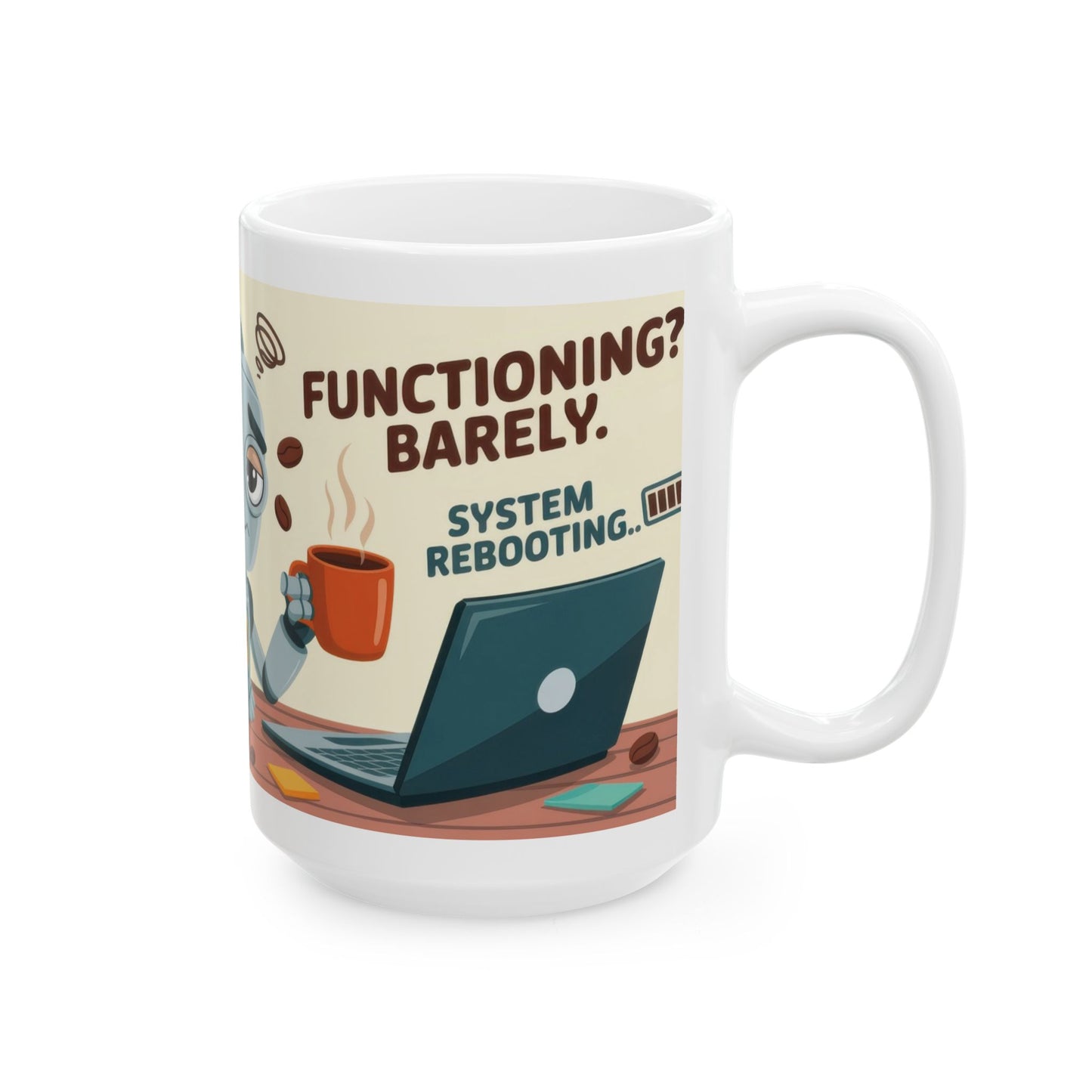 Funny Robot Coffee Mug, I Run on Coffee and Chaos, Tired Office Humor Cup, Lazy Tech Lover Gift, Gift for Coffee Lovers, Office Humor