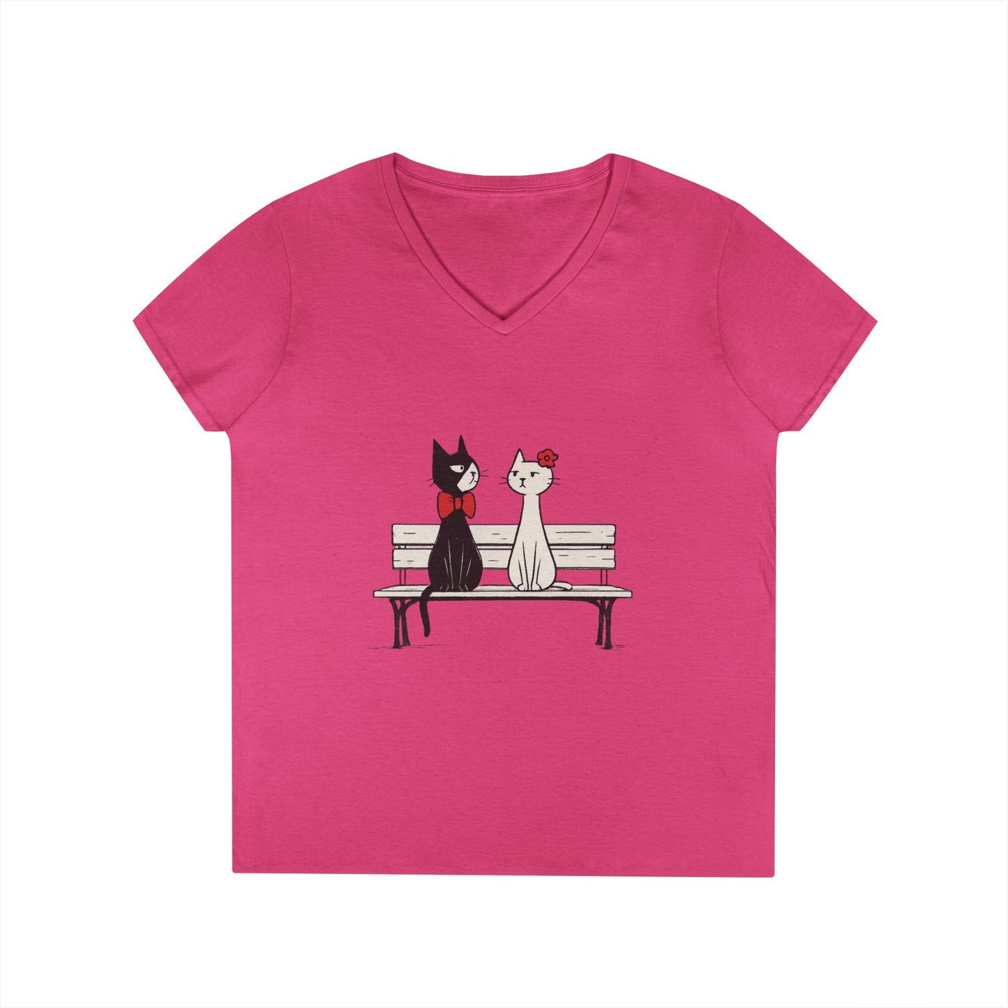 Cute Cat Lovers V-Neck T-Shirt, Casual Wear, Gift for Her, Pet Lovers, Best Friend Gift, Cute Cat Design, Valentine's Day, Cat Love