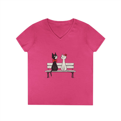 Cute Cat Lovers V-Neck T-Shirt, Casual Wear, Gift for Her, Pet Lovers, Best Friend Gift, Cute Cat Design, Valentine's Day, Cat Love