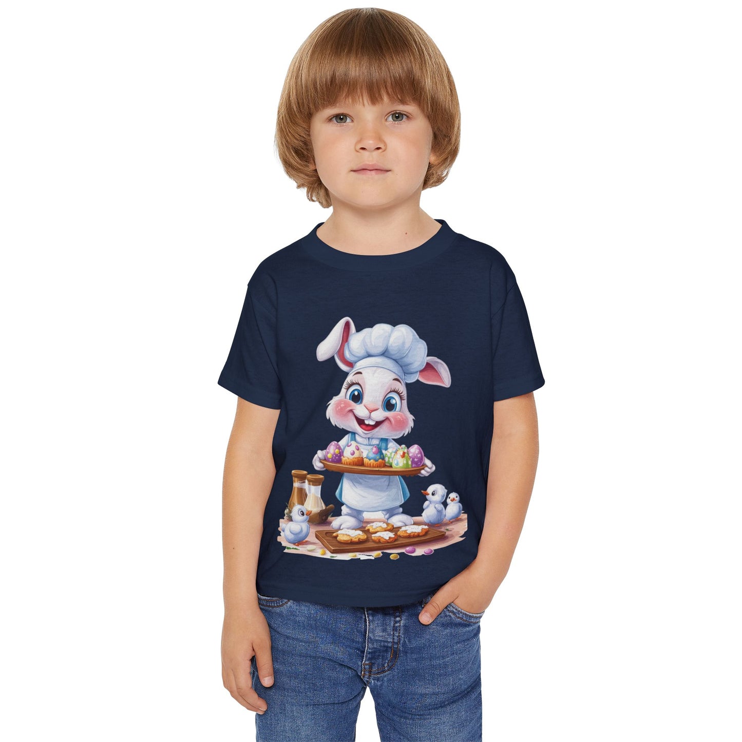 Easter Bunny Chef Toddler T-Shirt - Cute Spring Baking Shirt with Colorful Eggs - Cotton Easter Tee for Kids, Easter Toddler Gift