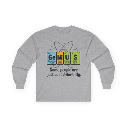Funny Genius Long Sleeve Tee, Periodic Table Nerd Tee, Science Humor Tee for Smart Guys, Unisex Gift, Science Shirt, Nerdy Fashion