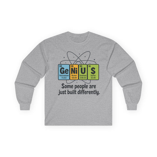 Funny Genius Long Sleeve Tee, Periodic Table Nerd Tee, Science Humor Tee for Smart Guys, Unisex Gift, Science Shirt, Nerdy Fashion