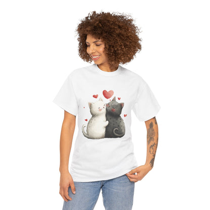 Cute Cat Love T-Shirt, Adorable Feline Couple Tee, Gift for Cat Lovers, Valentine's Day Shirt, Cozy Everyday Wear, Cat Mom T-Shirt
