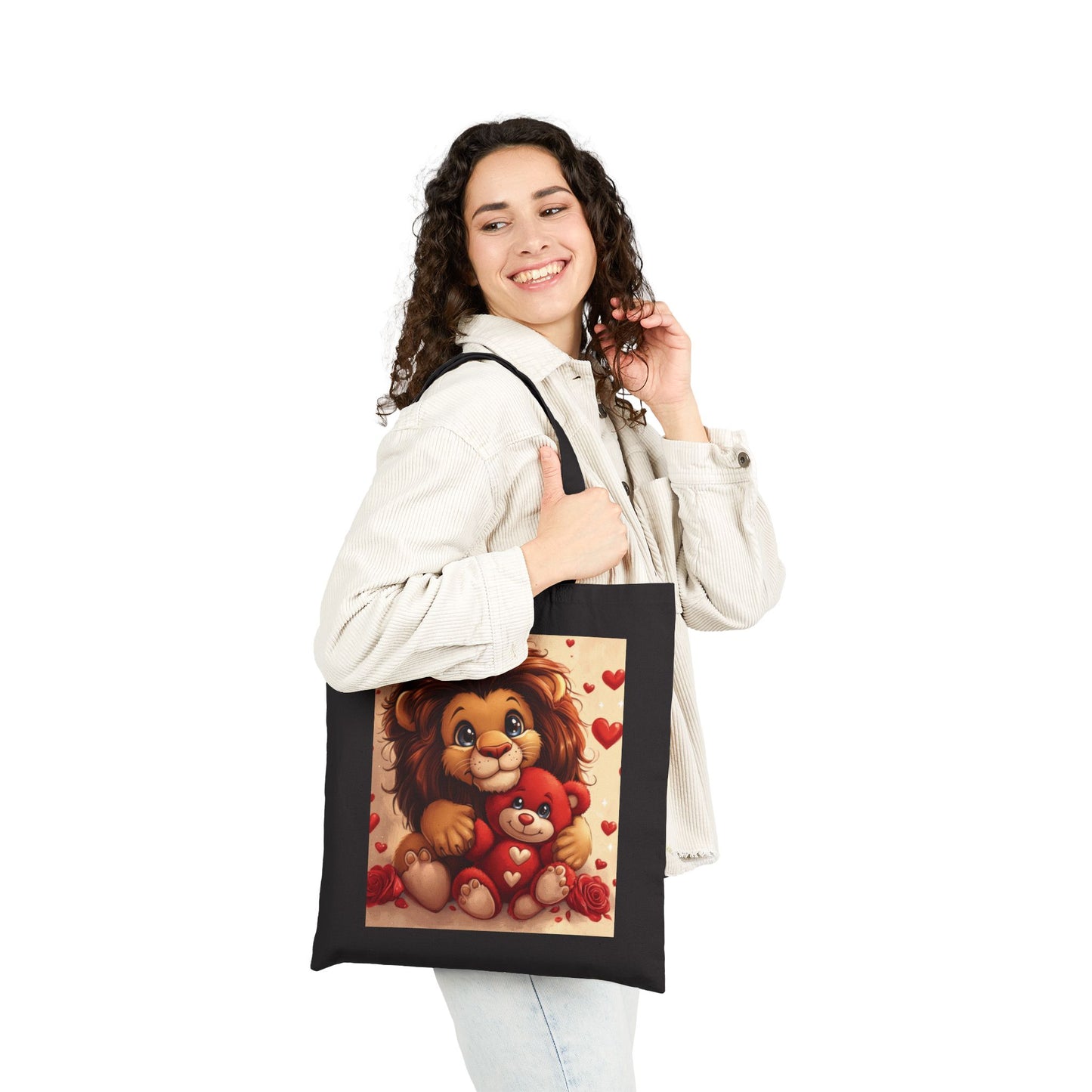 Adorable Lion & Teddy Bear Tote Bag, Cute Gift for Kids, Nursery Decor, Valentine's Day, Eco-Friendly Shopping Bag