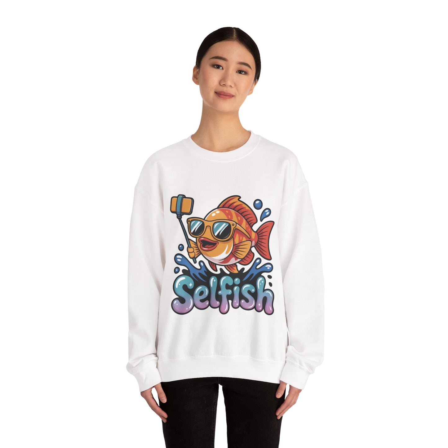 Selfish Womens Sweatshirt, Funny Selfie Pullover, Cute Ocean Pun Sweater, Playful Sea Life Gift, Fun Gift for Fish Lovers, Fishing Apparel