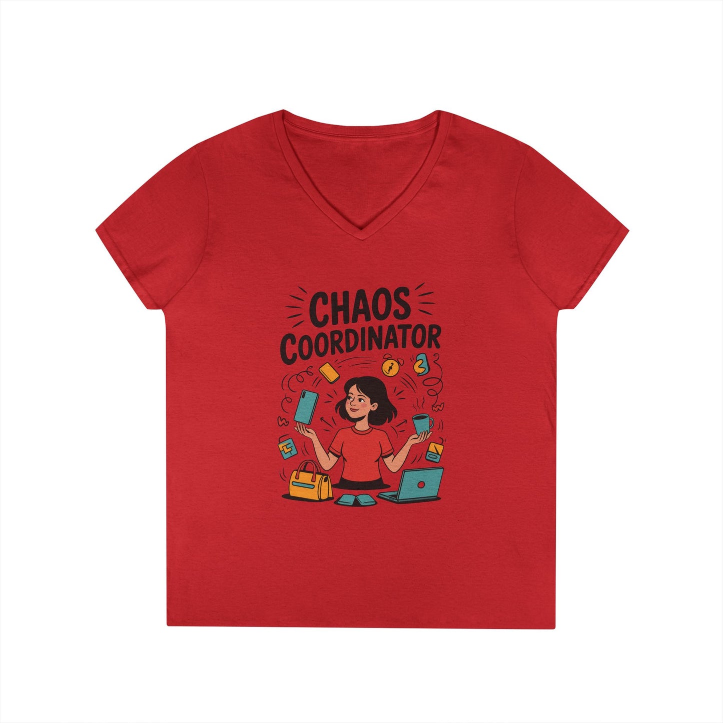 Chaos Coordinator Ladies' V-Neck T-Shirt, Funny Mom Shirt, Multitasking Mom Gift, Busy Mom Life Tee, Cute Mother's Day Gift for Mom
