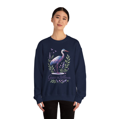 Polygonal Heron Graphic Sweatshirt, Women's Artistic Bird Crewneck, Nature-Inspired Minimalist Design, Geometric Crane, Bird Lovers Gift