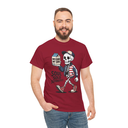 Funny Skeleton T-Shirt Soul Sold Separately Graphic Tee, Missing Soul Cartoon Shirt, Gothic Streetwear, Halloween Gift Tee