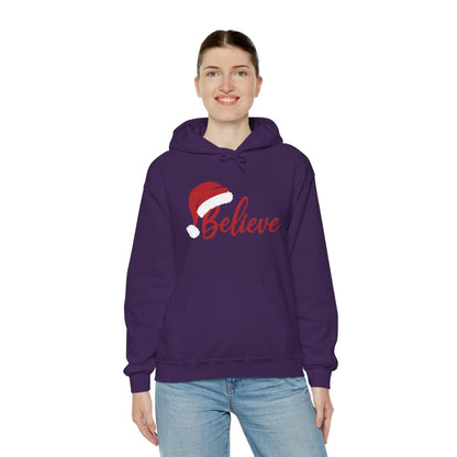Believe Christmas Women's Hoodie, Minimal Santa Hat Holiday Sweatshirt for Women