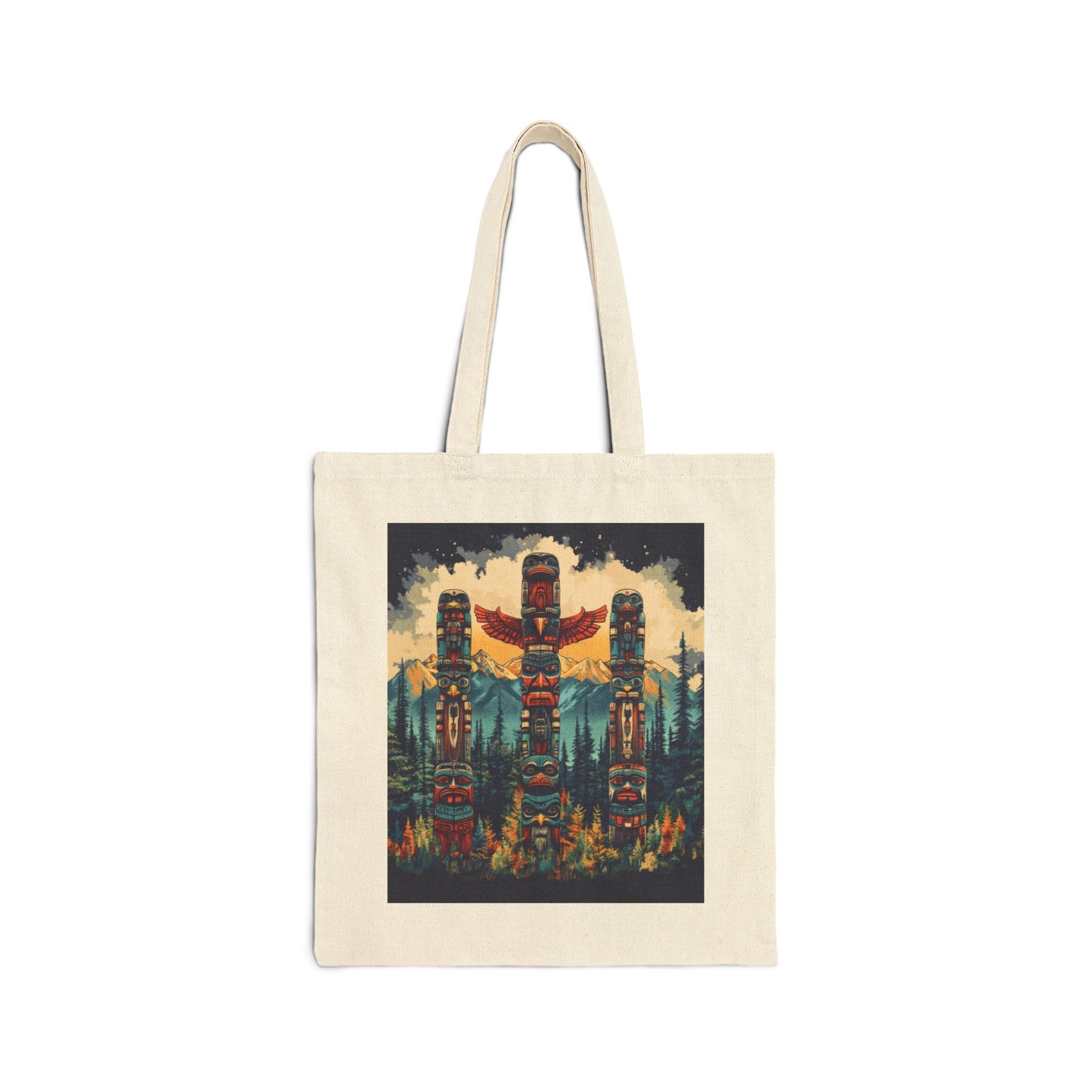 Totem Pole Canvas Tote Bag, Eco-Friendly Shopping Bag, Gift for Nature Lovers, Beach Tote, Reusable Grocery Bag, Boho Art