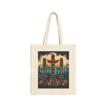 Totem Pole Canvas Tote Bag, Eco-Friendly Shopping Bag, Gift for Nature Lovers, Beach Tote, Reusable Grocery Bag, Boho Art