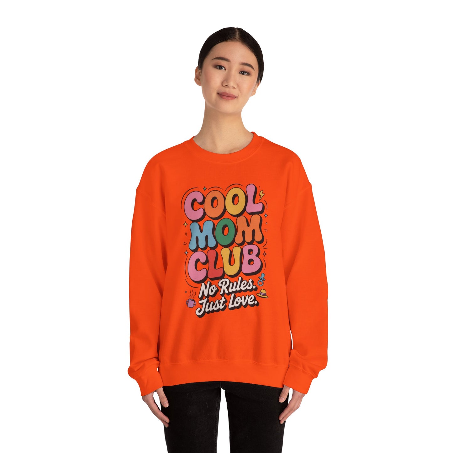 Cool Mom Club Sweatshirt, Gift for Moms, Mother's Day, No Rules Just Love, Retro Colorful Unisex Heavy Blend Crewneck