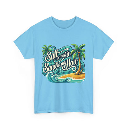 Salt in the Air Sand in My Hair Shirt, Beach Summer Vibes Graphic T-Shirt, Tropical Ocean Palm Design, Ocean-Themed Shirt, Gift Beach Lovers