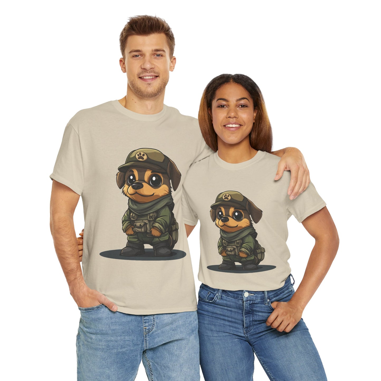 Funny Dog Soldier Tee, Cute Military Dog Cartoon Unisex Heavy Cotton Tee , Pet Lover Gift, Gift for Dog Owners, Gift for Army Fans
