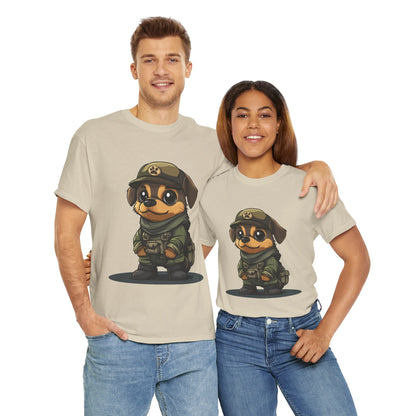 Funny Dog Soldier Tee, Cute Military Dog Cartoon Unisex Heavy Cotton Tee , Pet Lover Gift, Gift for Dog Owners, Gift for Army Fans