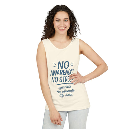 Womens No Awareness Racerback Tank Top, Funny No Stress Quote, Ignorance Life Hack, Workout Sleeveless Shirt, Motivational Shirt, Yoga