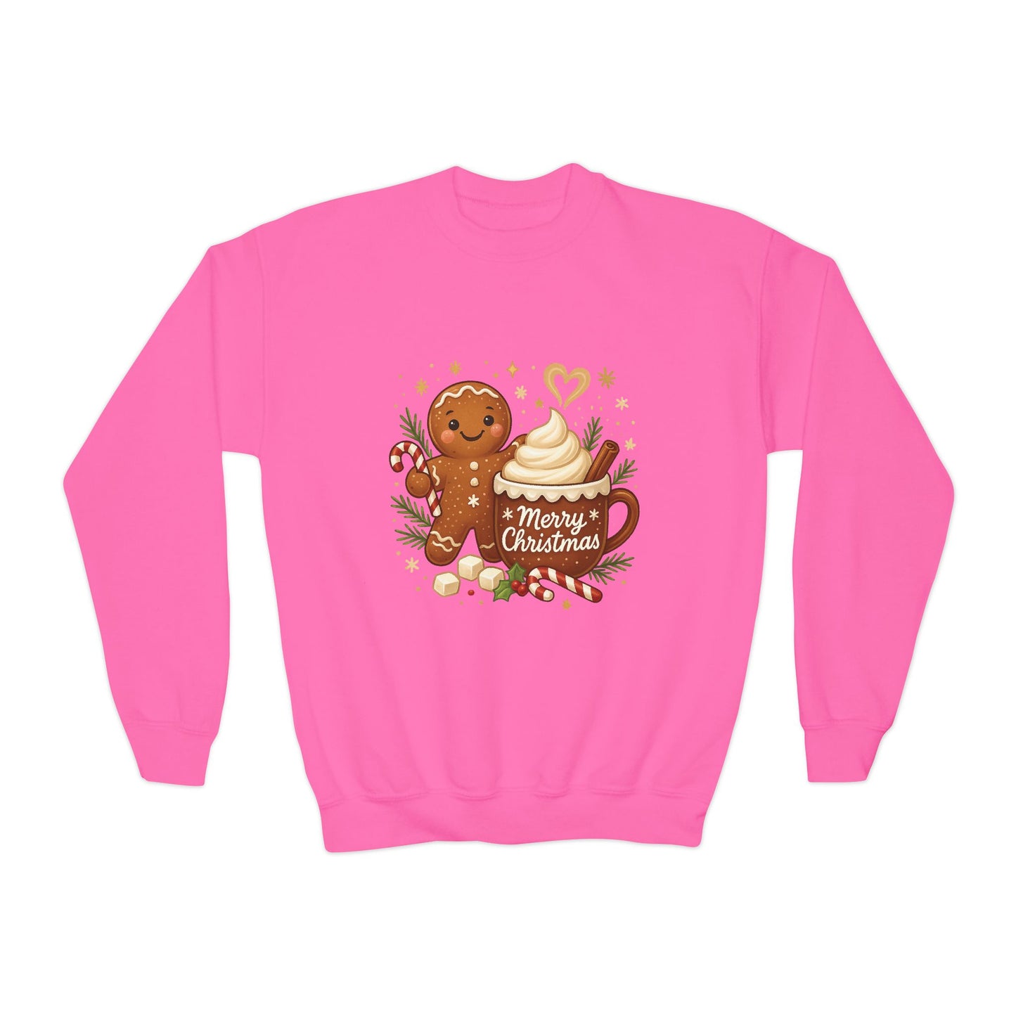 Gingerbread - Hot Cocoa Christmas Sweatshirt for Girls, Cozy Holiday Jumper, Youth Crewneck Sweatshirt