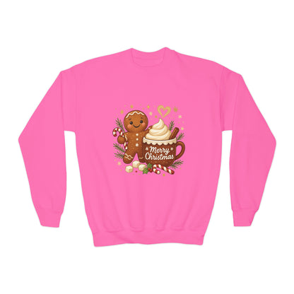 Gingerbread - Hot Cocoa Christmas Sweatshirt for Girls, Cozy Holiday Jumper, Youth Crewneck Sweatshirt